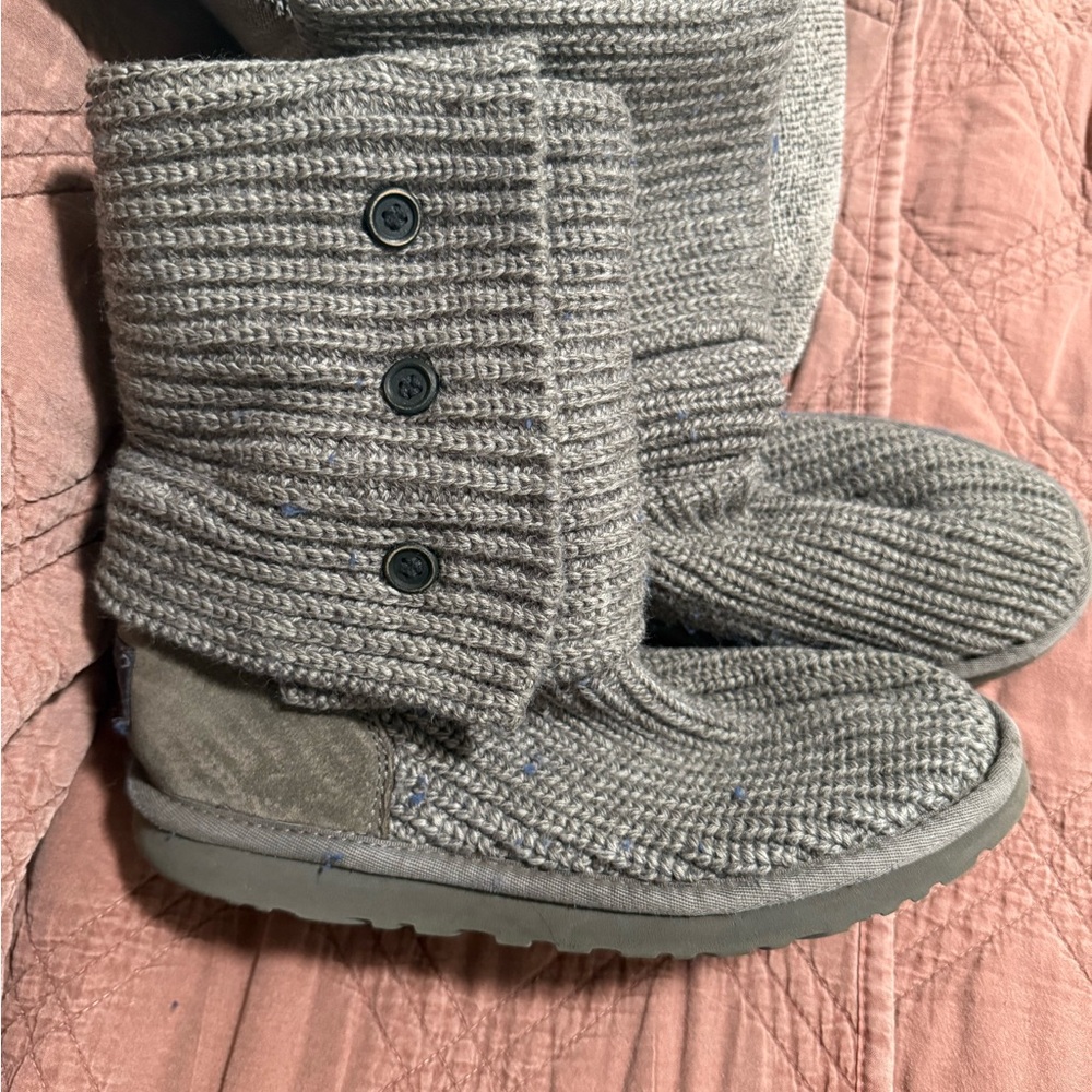 UGG Taupe Knit Boots with Button Detail